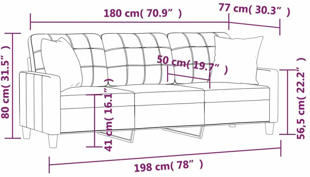 Trivietė sofa su pagalvėlėmis, kreminė, 180cm, dirbtinė oda