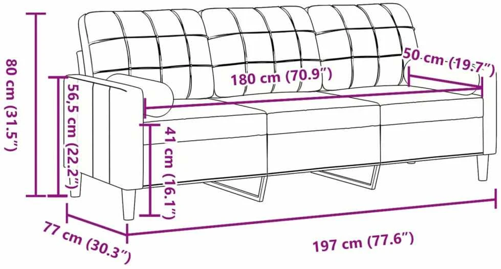 Trivietė sofa su pagalvėlėmis, kreminės spalvos, 180cm, aksomas