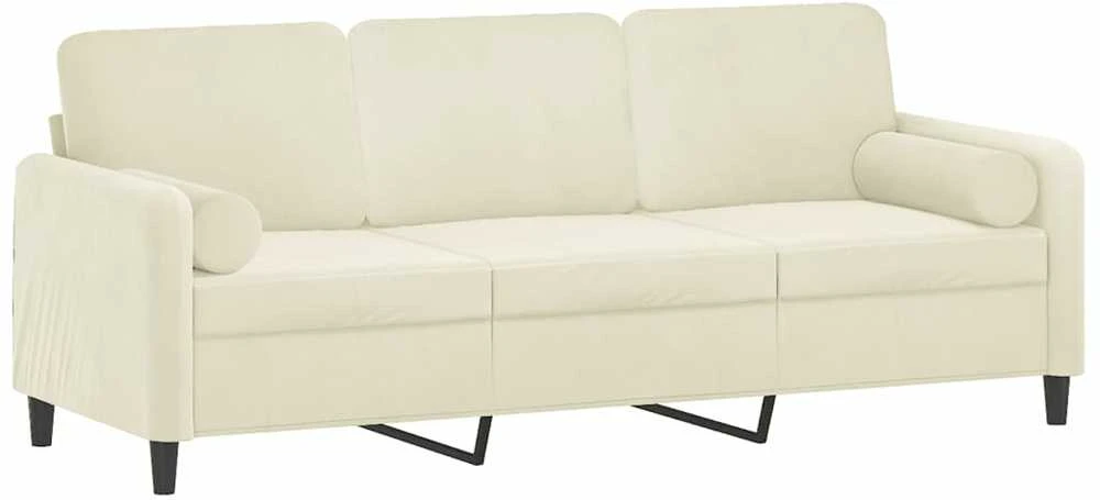 Trivietė sofa su pagalvėlėmis, kreminės spalvos, 180cm, aksomas