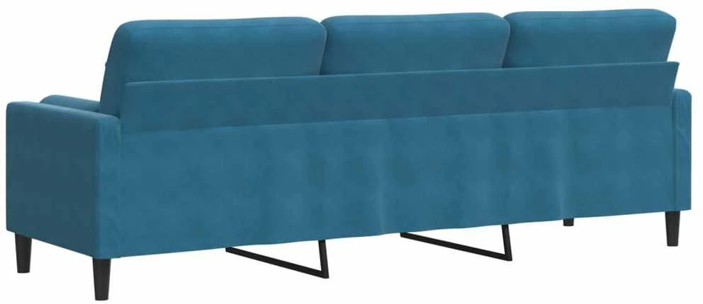 Trivietė sofa su pagalvėlėmis, mėlynos spalvos, 210cm, aksomas
