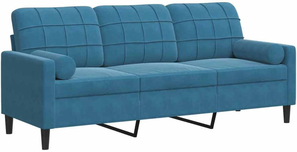 Trivietė sofa su pagalvėlėmis, mėlynos spalvos, 180cm, aksomas