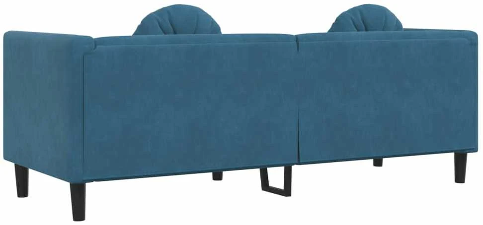 Trivietė sofa su pagalvėlėmis, mėlynos spalvos, aksomas