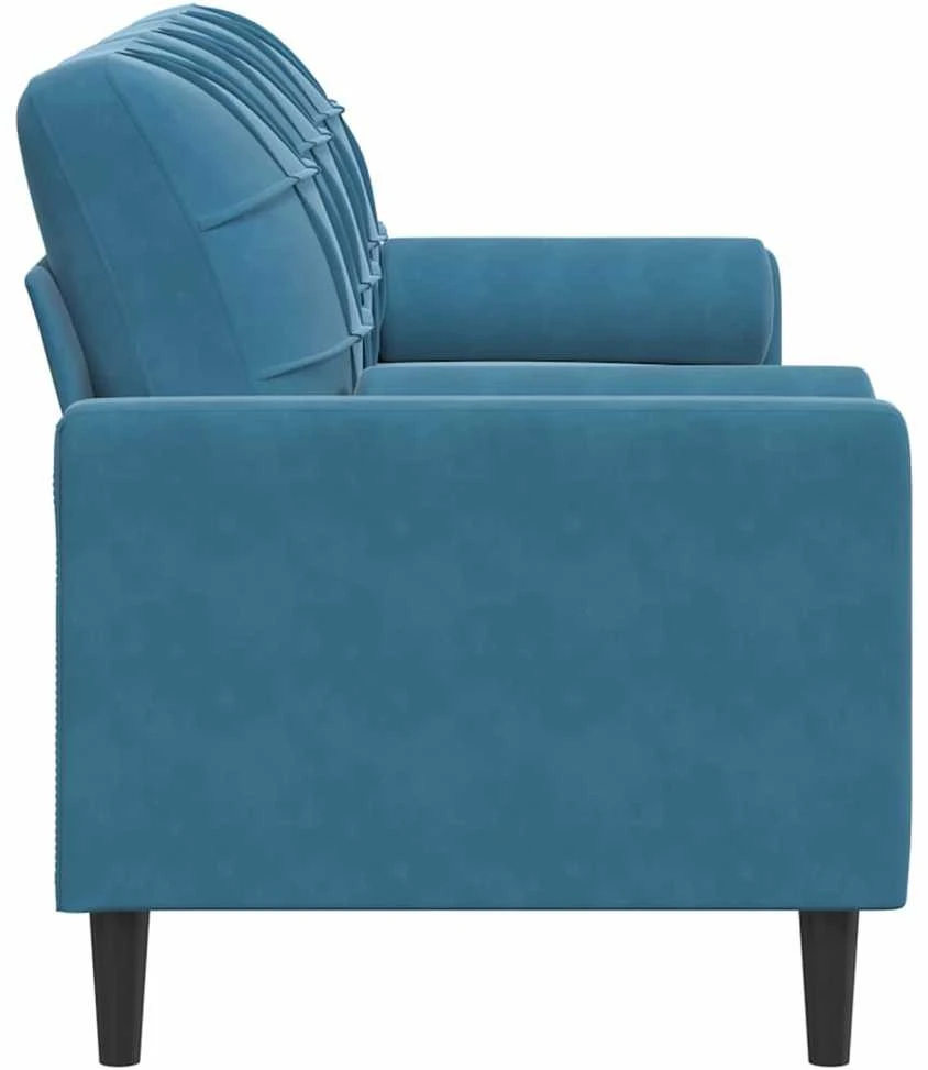 Trivietė sofa su pagalvėlėmis, mėlynos spalvos, 180cm, aksomas