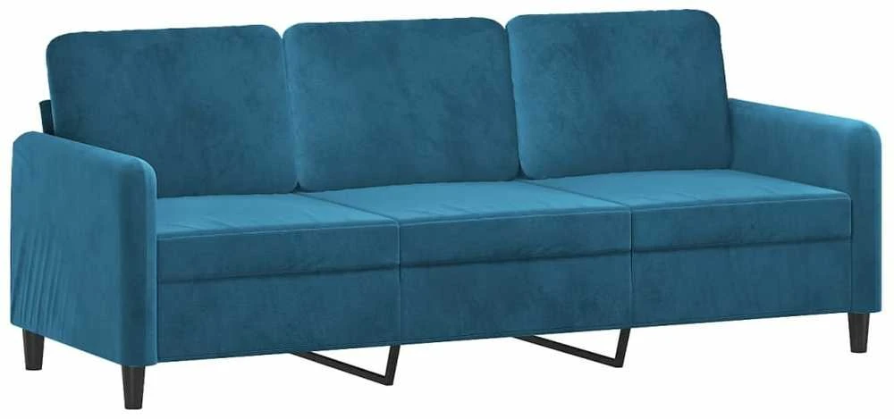 Trivietė sofa su pagalvėlėmis, mėlynos spalvos, 180cm, aksomas
