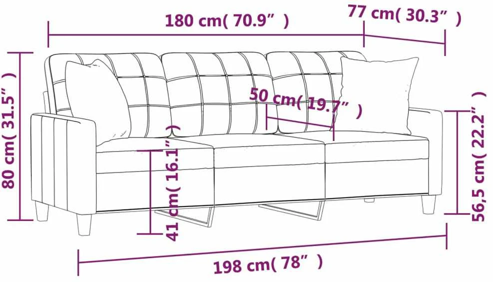 Trivietė sofa su pagalvėlėmis, pilka, 180cm, dirbtinė oda