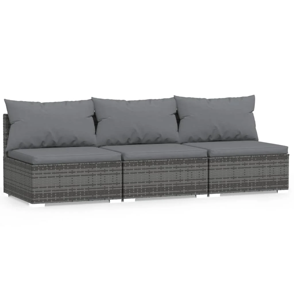 Lauko baldų komplektas Trivietė sofa su pagalvėlėmis, pilkos spalvos, poliratanas
