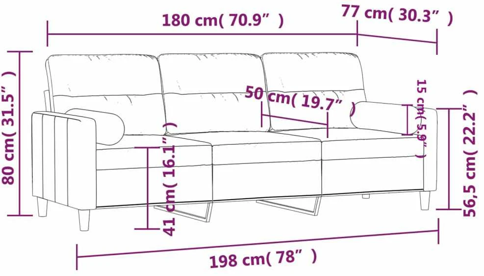 Trivietė sofa su pagalvėlėmis, raudonojo vyno, 180cm, audinys