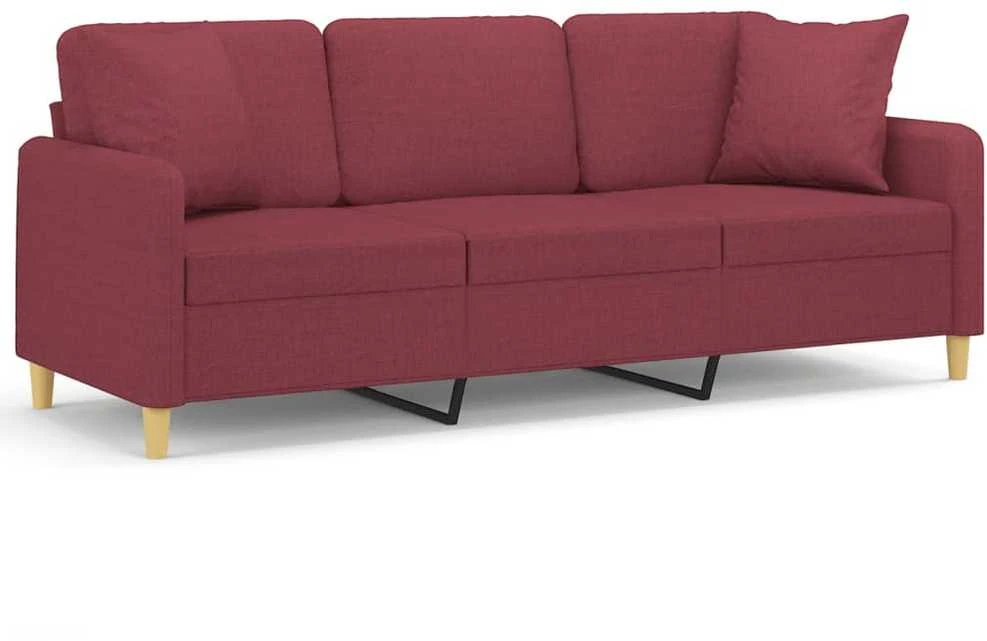 Trivietė sofa su pagalvėlėmis, raudonojo vyno, 180cm, audinys