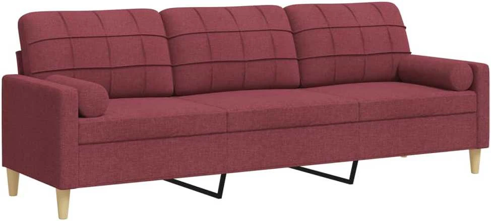Trivietė sofa su pagalvėlėmis, raudonojo vyno, 210cm, audinys