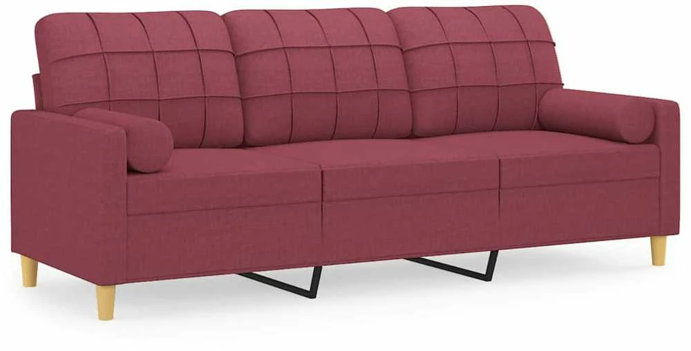 Trivietė sofa su pagalvėlėmis, raudonojo vyno, 180cm, audinys
