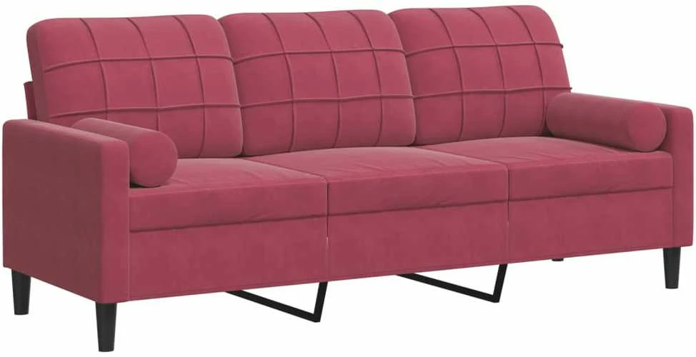 Trivietė sofa su pagalvėlėmis, raudonojo vyno, 180cm, aksomas