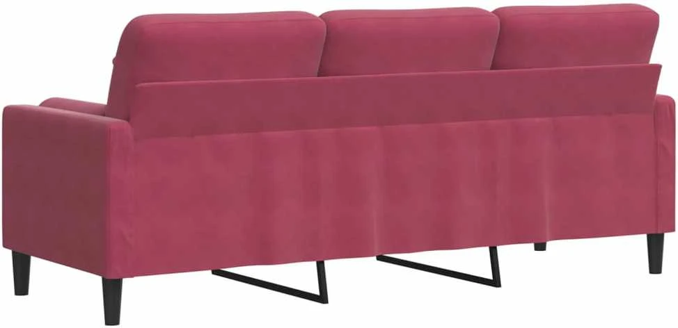 Trivietė sofa su pagalvėlėmis, raudonojo vyno, 180cm, aksomas