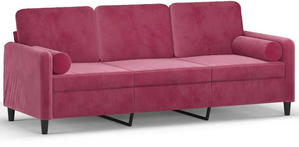Trivietė sofa su pagalvėlėmis, raudonojo vyno, 180cm, aksomas