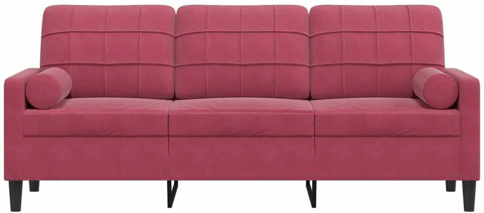 Trivietė sofa su pagalvėlėmis, raudonojo vyno, 180cm, aksomas