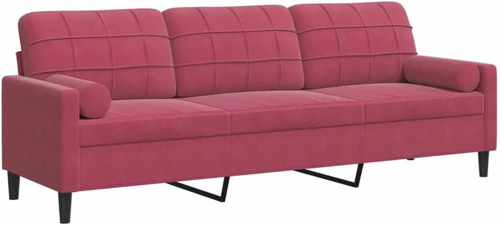 Trivietė sofa su pagalvėlėmis, raudonojo vyno, 210cm, aksomas