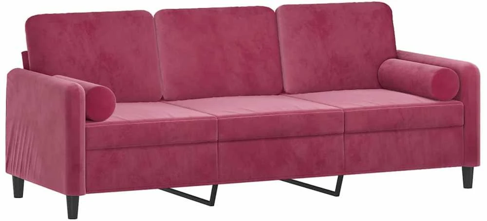 Trivietė sofa su pagalvėlėmis, raudonojo vyno, 180cm, aksomas