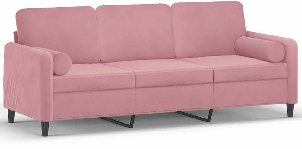 Trivietė sofa su pagalvėlėmis, rožinės spalvos, 180cm, aksomas