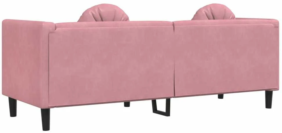 Trivietė sofa su pagalvėlėmis, rožinės spalvos, aksomas