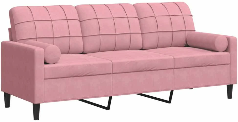Trivietė sofa su pagalvėlėmis, rožinės spalvos, 180cm, aksomas