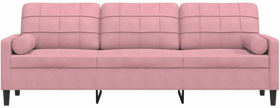 Trivietė sofa su pagalvėlėmis, rožinės spalvos, 210cm, aksomas