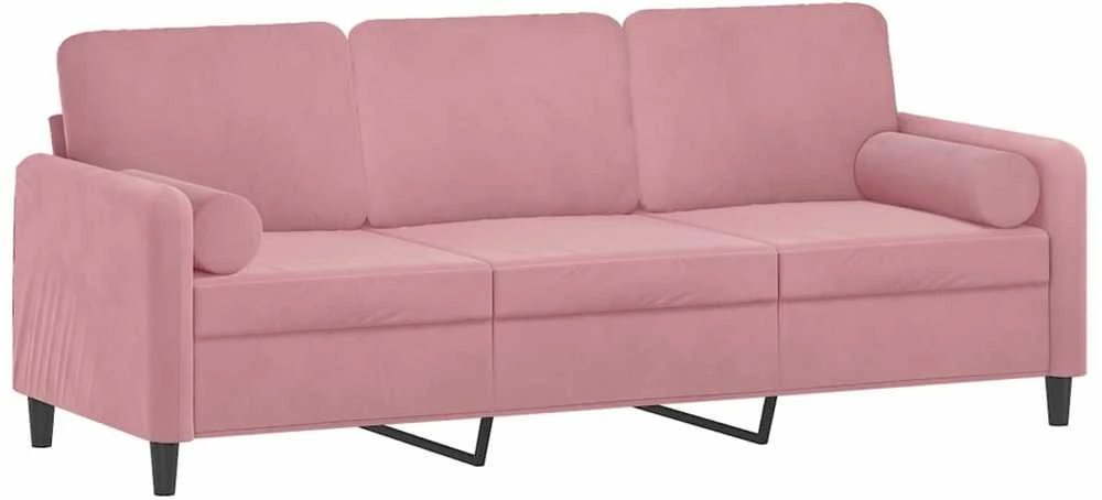 Trivietė sofa su pagalvėlėmis, rožinės spalvos, 180cm, aksomas