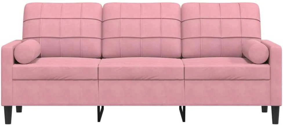 Trivietė sofa su pagalvėlėmis, rožinės spalvos, 180cm, aksomas