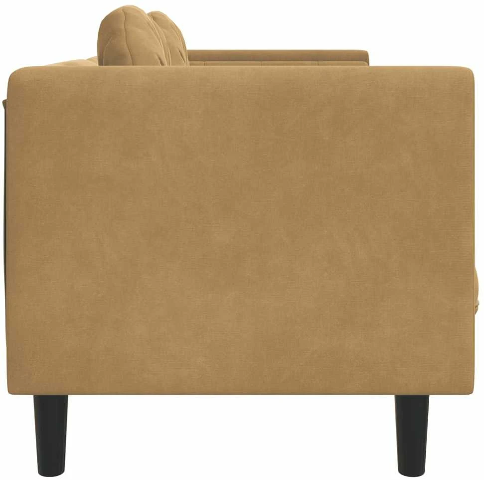 Trivietė sofa su pagalvėlėmis, rudos spalvos, aksomas