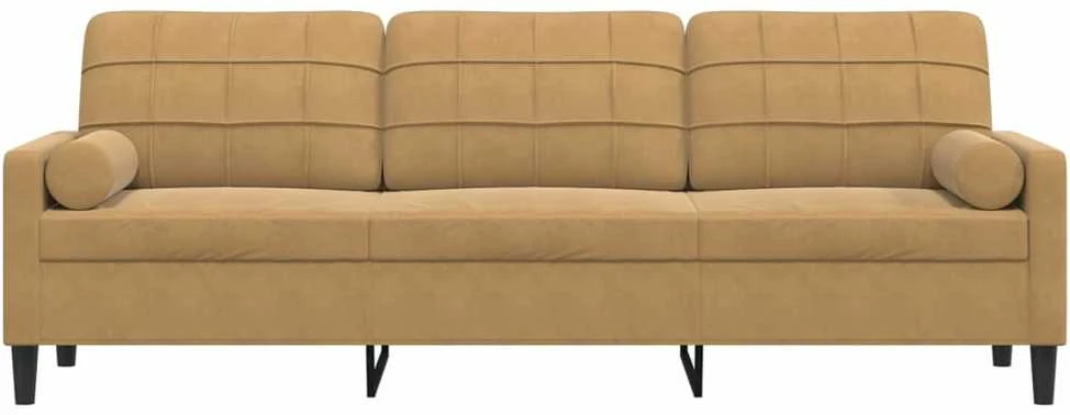 Trivietė sofa su pagalvėlėmis, rudos spalvos, 210cm, aksomas