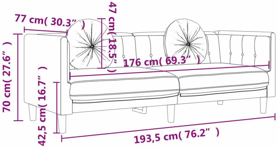 Trivietė sofa su pagalvėlėmis, rudos spalvos, aksomas