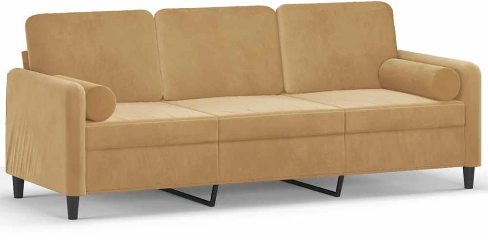 Trivietė sofa su pagalvėlėmis, rudos spalvos, 180cm, aksomas