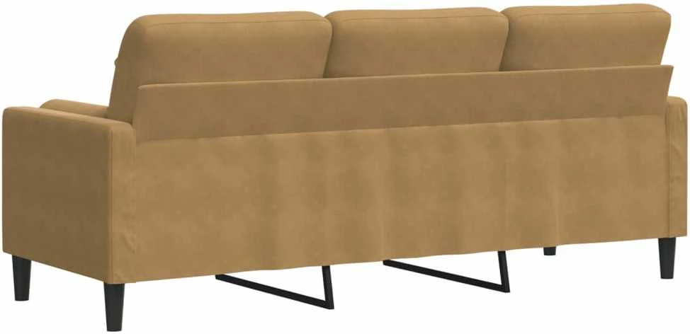 Trivietė sofa su pagalvėlėmis, rudos spalvos, 180cm, aksomas