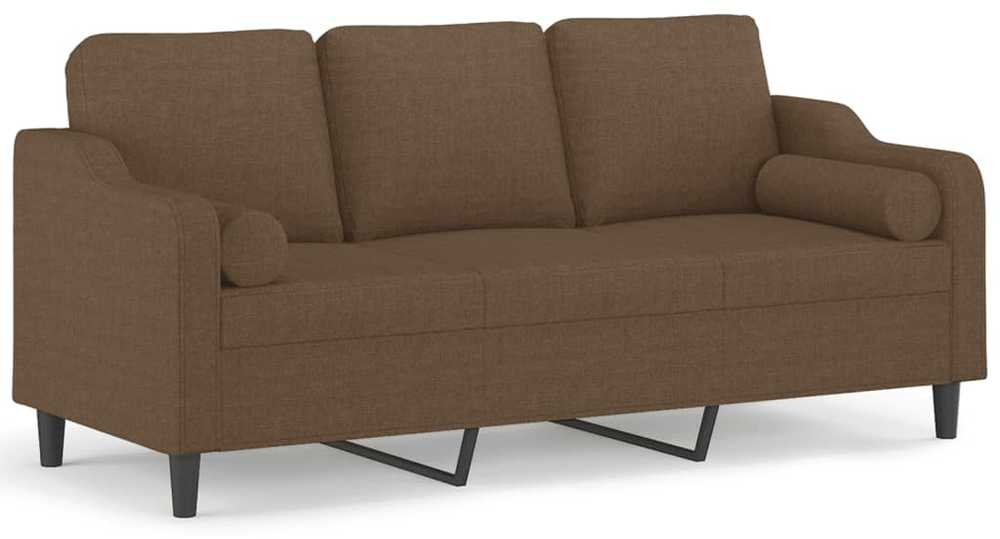 Trivietė sofa su pagalvėlėmis, rudos spalvos, 180cm, audinys