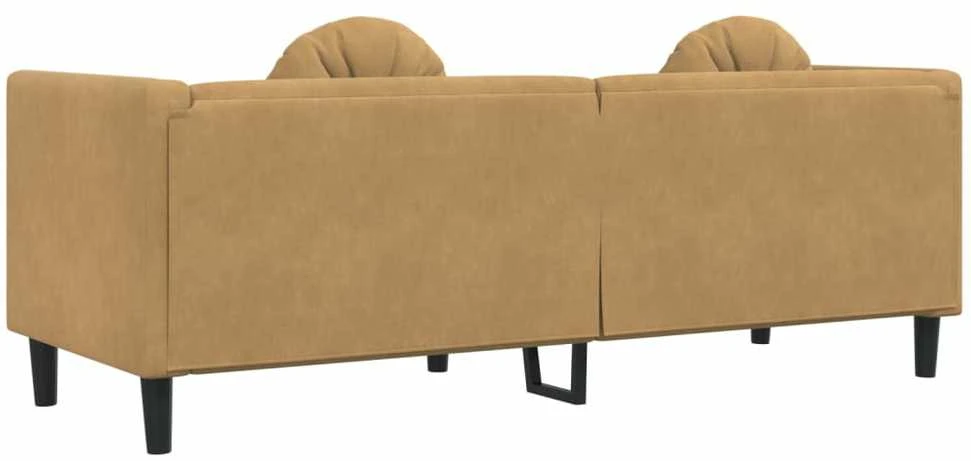 Trivietė sofa su pagalvėlėmis, rudos spalvos, aksomas
