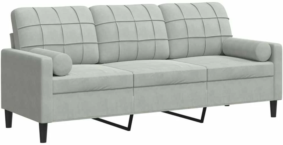 Trivietė sofa su pagalvėlėmis, šviesiai pilka, 180cm, aksomas