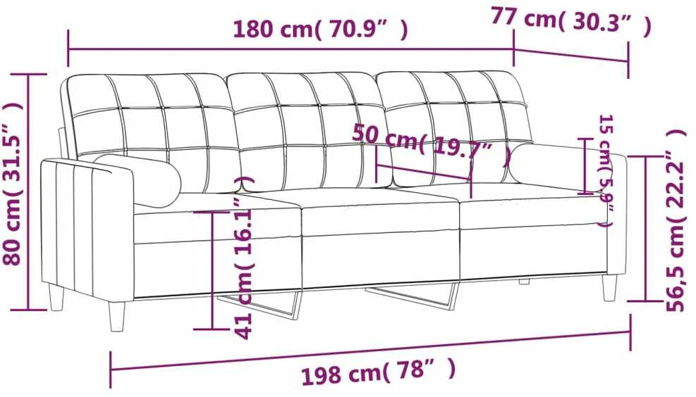 Trivietė sofa su pagalvėlėmis, šviesiai pilka, 180cm, audinys