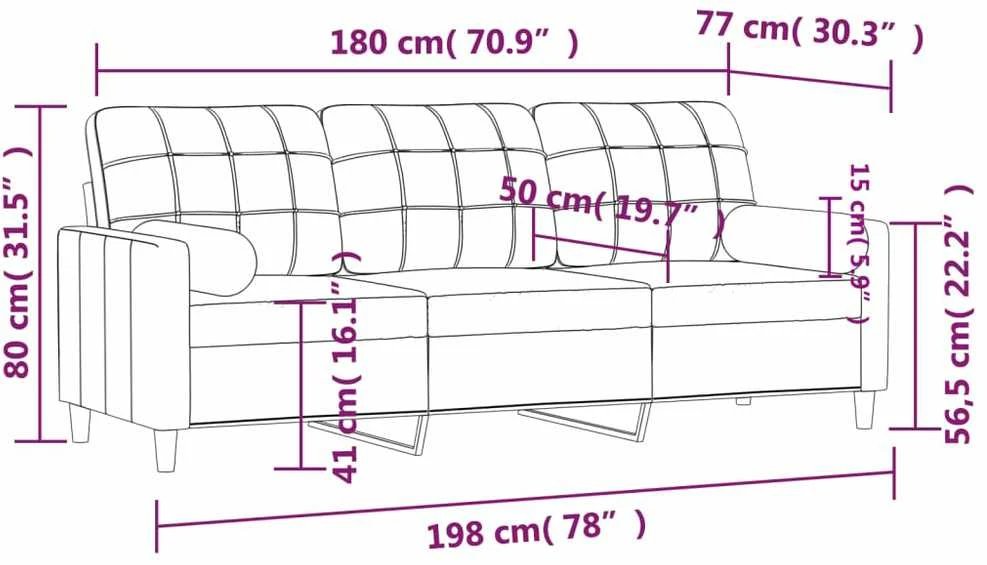 Trivietė sofa su pagalvėlėmis, šviesiai geltona, 180cm, audinys