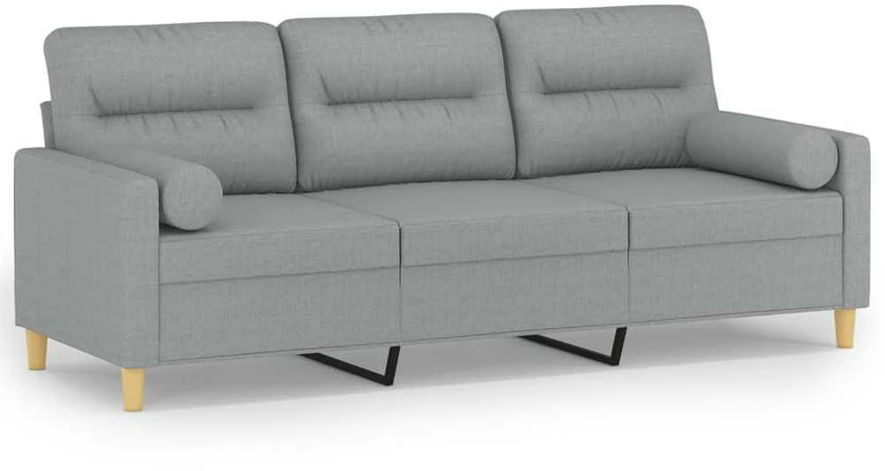 Trivietė sofa su pagalvėlėmis, šviesiai pilka, 180cm, audinys