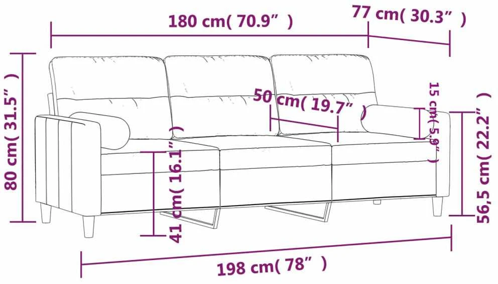 Trivietė sofa su pagalvėlėmis, šviesiai pilka, 180cm, audinys