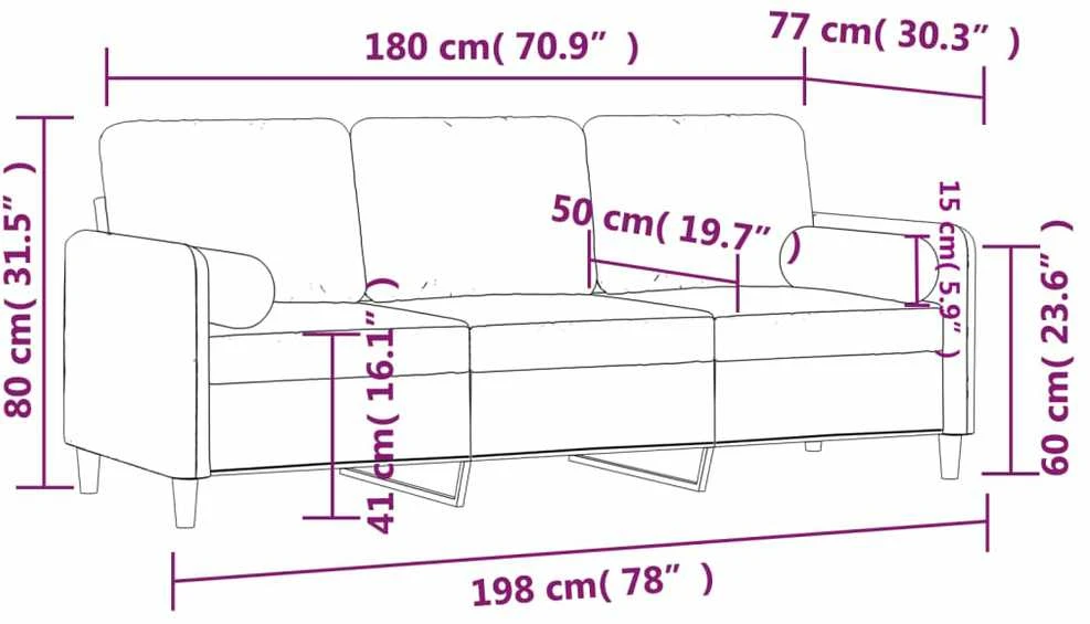 Trivietė sofa su pagalvėlėmis, tamsiai pilka, 180cm, aksomas