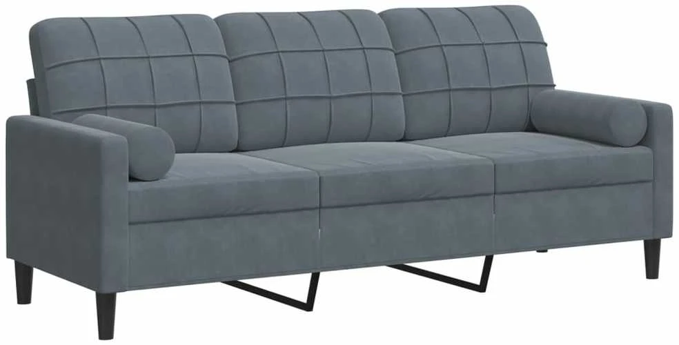 Trivietė sofa su pagalvėlėmis, tamsiai pilka, 180cm, aksomas