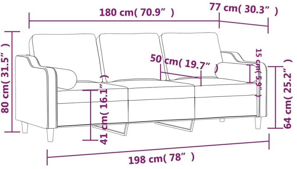 Trivietė sofa su pagalvėlėmis, tamsiai pilka, 180cm, audinys