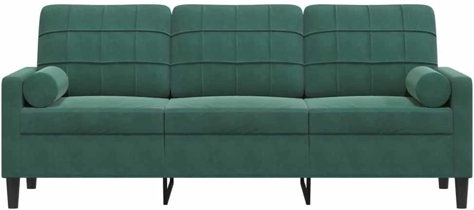 Trivietė sofa su pagalvėlėmis, tamsiai žalia, 180cm, aksomas