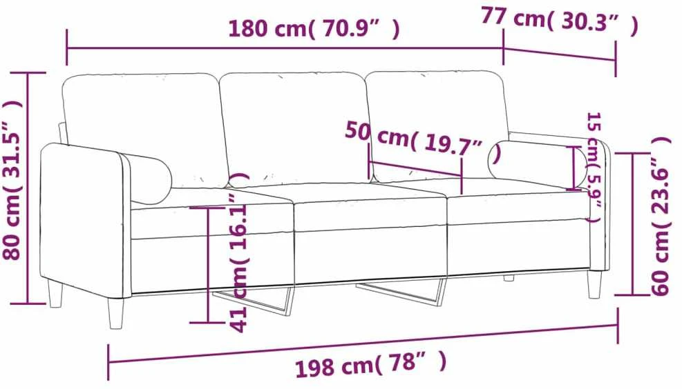 Trivietė sofa su pagalvėlėmis, tamsiai žalia, 180cm, aksomas