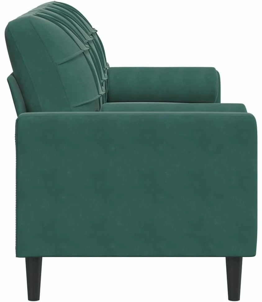 Trivietė sofa su pagalvėlėmis, tamsiai žalia, 180cm, aksomas