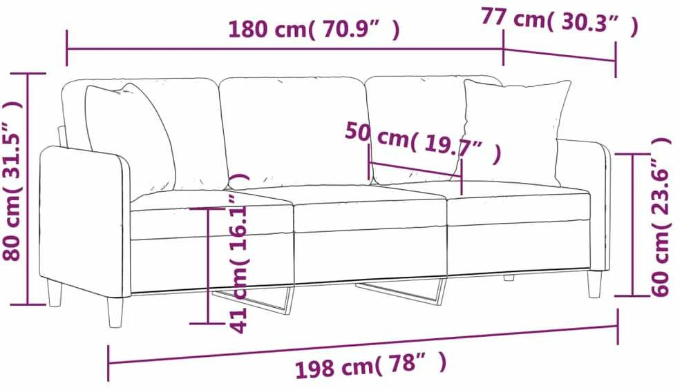 Trivietė sofa su pagalvėlėmis, taupe spalvos, 180cm, audinys