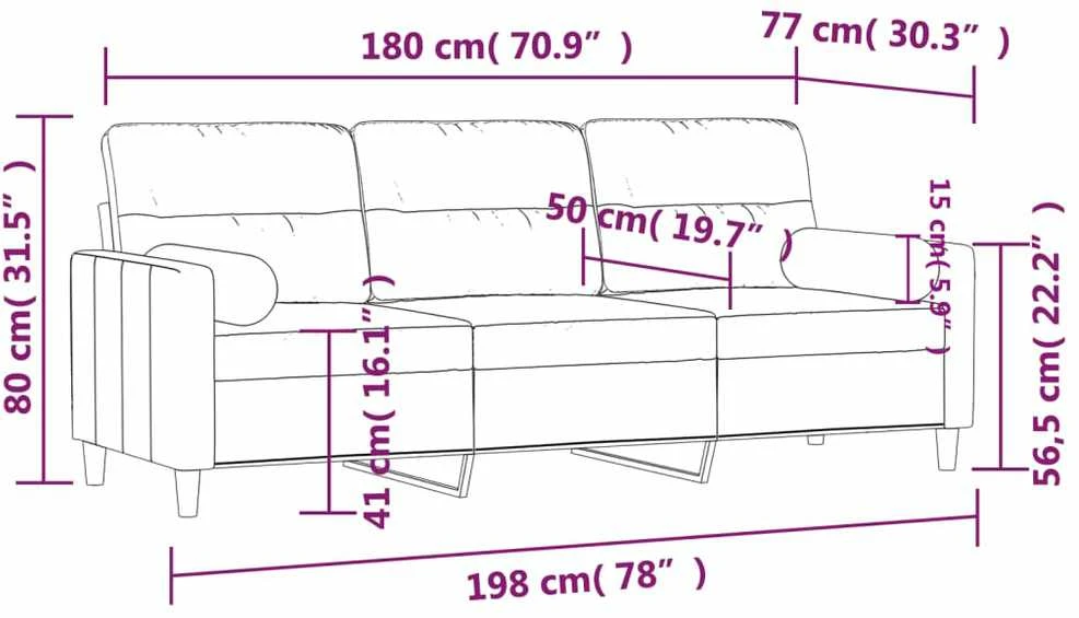 Trivietė sofa su pagalvėlėmis, taupe spalvos, 180cm, audinys