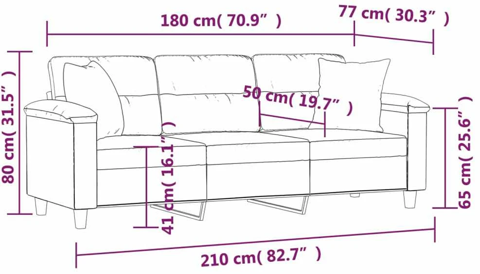 Trivietė sofa su pagalvėmis, pilka, 180cm, mikropluošto audinys