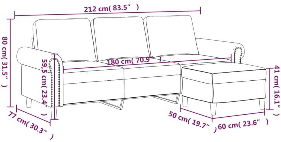 Trivietė sofa su pakoja, geltonos spalvos, 180cm, aksomas