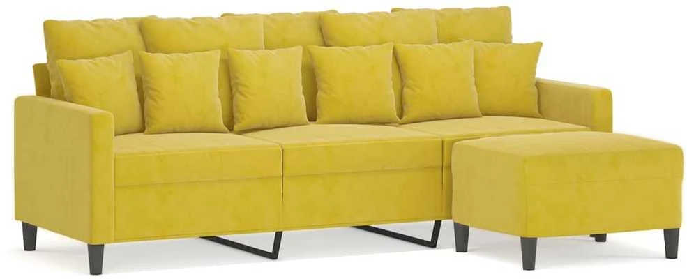 Trivietė sofa su pakoja, geltonos spalvos, 180cm, aksomas