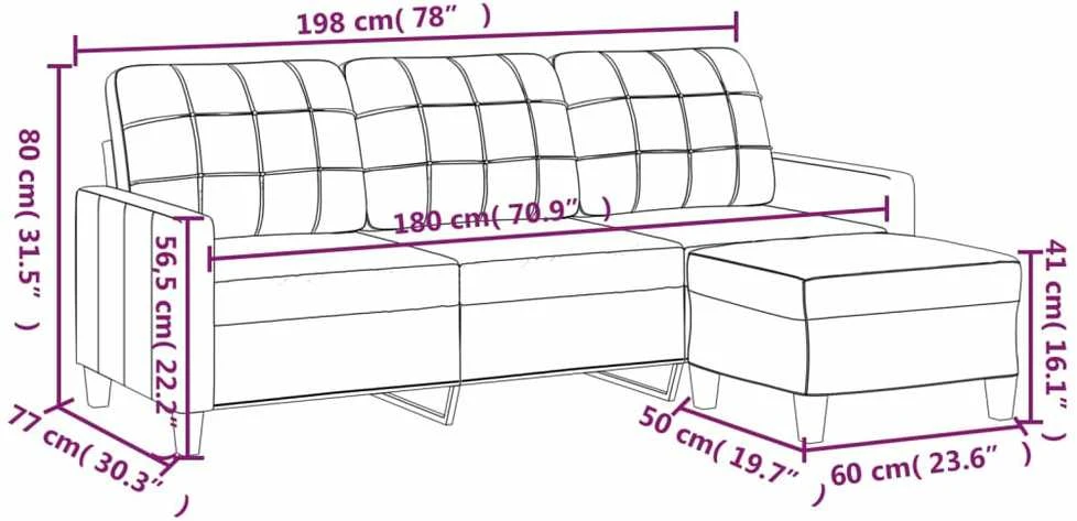 Trivietė sofa su pakoja, juodos spalvos, 180cm, dirbtinė oda
